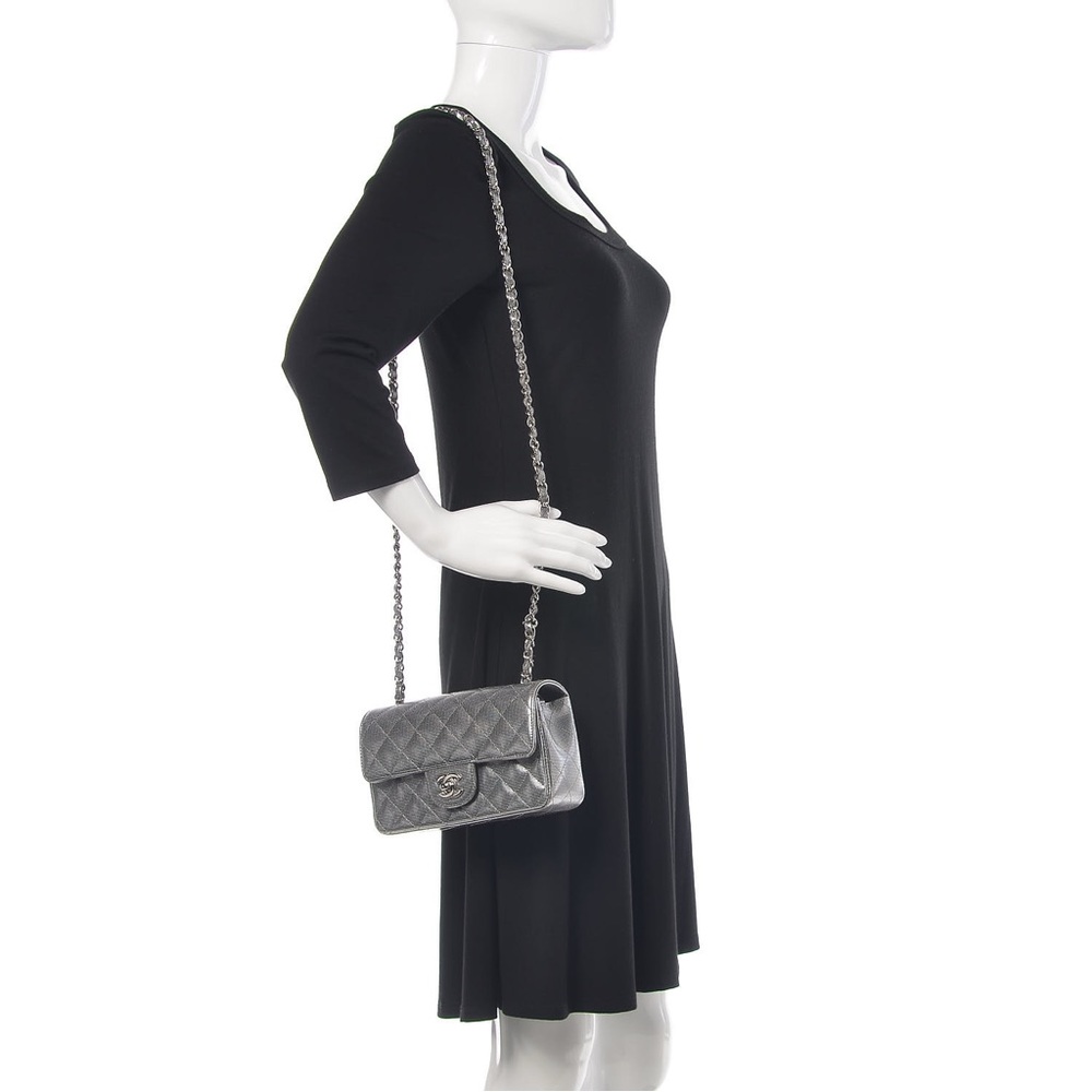Authentic Chanel Metallic Calfskin Pixel Effect Mini Rectangular Flap Bag